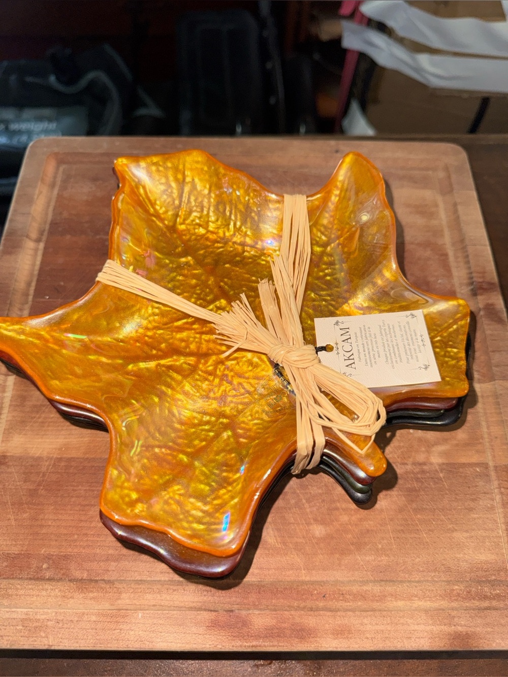 Akcam glass Handmade Turkish maple leaf shape plates